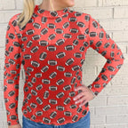 Black Game Day Rugby Mesh Sheer Long Sleeve Top