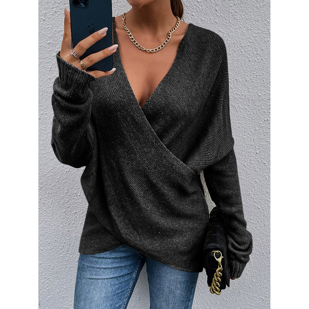 Women's Criss Cross V-Neck Sweater - 2025 Fall Long Sleeve Casual Pullover Top