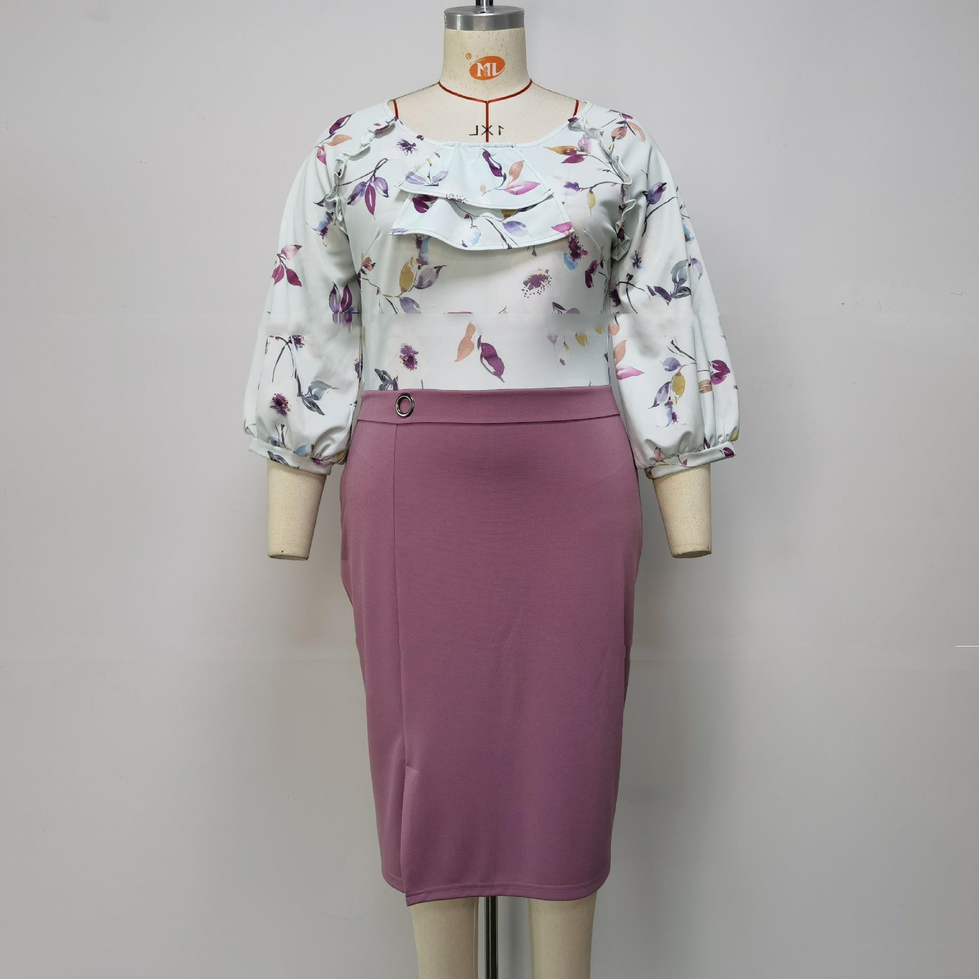 Women's Round Neck Contrast Print Dress