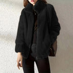 Double Faced Fleece Warm High Neck Sweater Women Cardigan