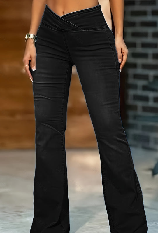 High Imitation Denim Bell-bottom Pants Cross-border Hip Lifting European And American Women Bell-bottom Pants