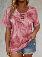 Self-pick-up Women's Tie Dye Printed Drawstring Casual Fashion Short Sleeve T-Shirt Only Self-pickup Is Supported