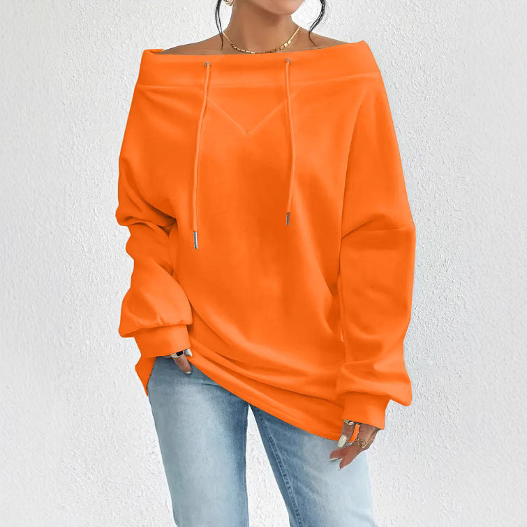 Women's Loose Casual Drawstring Off-the-shoulder Off-shoulder Top