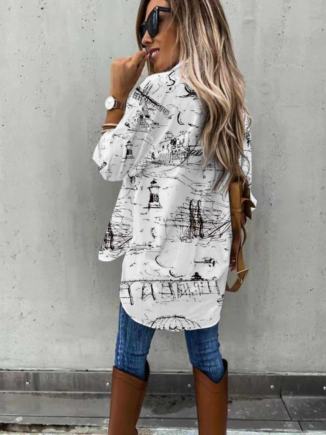 Large Size Two-piece Set Women's Long Sleeve Casual Shirt