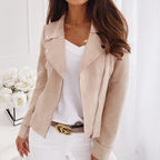 Women's Solid Color Lapel Long Sleeve Zip-Up Jacket With Pockets Casual Spring&Fall Outerwear
