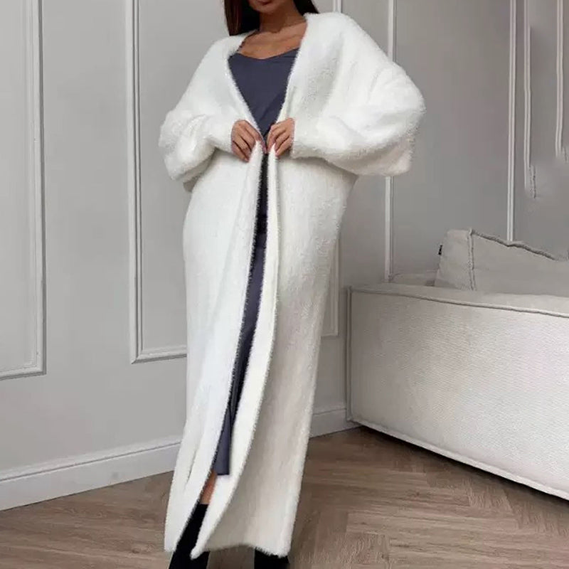 Women's Furry Long Cardigan - Slouchy Open Front Duster Coat, Fuzzy Cozy Layer