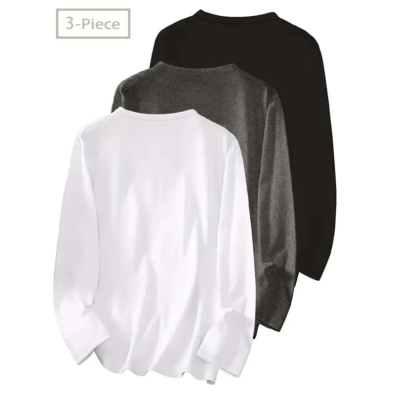 3 Pack Womens Plus Size Long Sleeve Shirts Crew Neck Basic Tee Tops Loose Fit Fall Outfits For Women 1X-5X