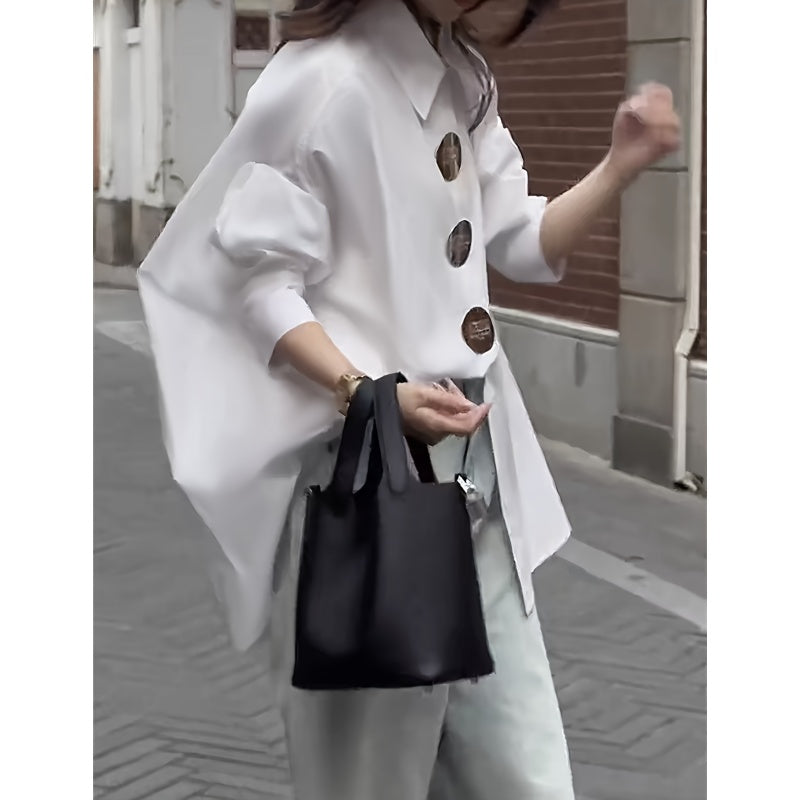 Women's Long Sleeve Button Down Shirt - Oversized Loose Fit Business Blouse Trendy Fall Casual Work Top