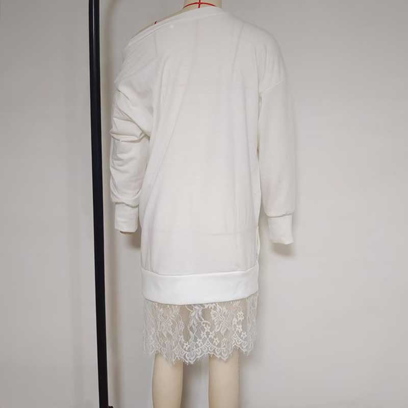 Women's Casual Long Sleeve Round Neck Sweatshirt, Asymmetrical Hem With Lace Detail Loose Top