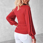 Women's Elegant Cowl Neck T-Shirt With Star Sequin & Ruffle Detail, Long Sleeve Fitted Top For Daily Wear & Party