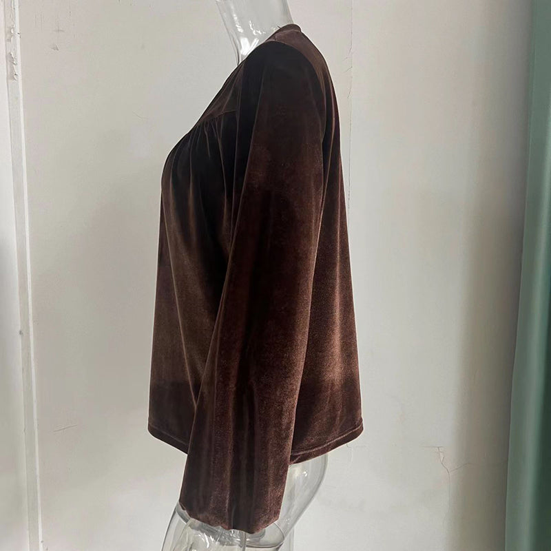 Women's Solid Color V-Neck Button Detail Long Sleeve Pullover Top Casual Elegant Office Blouse