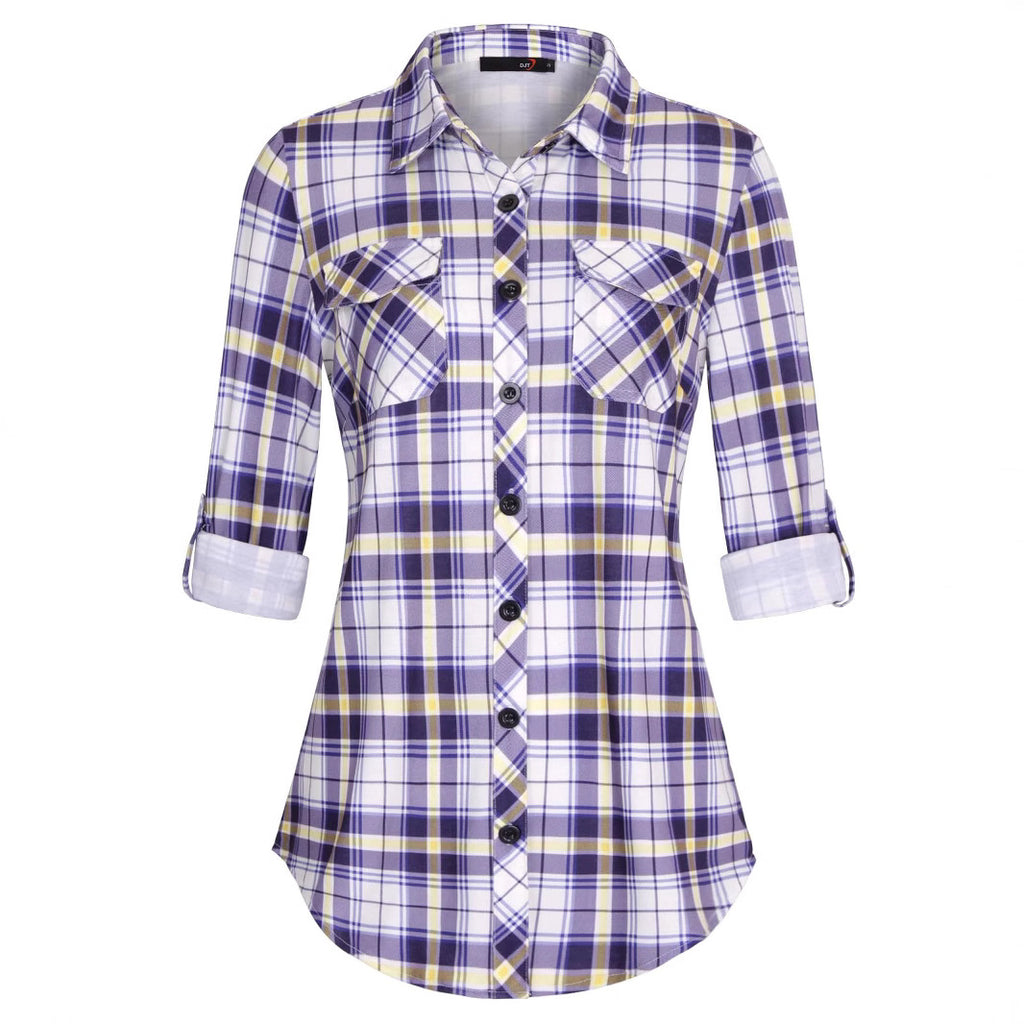 Plaid Pouch Button Cuff Comfort And Casual Printed Women's Shirt
