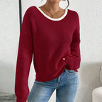 Women's Bow Sweater Long Sleeve Top, Open Back Crew Neck Split Pullover, Fall Trendy Going Out Sweater