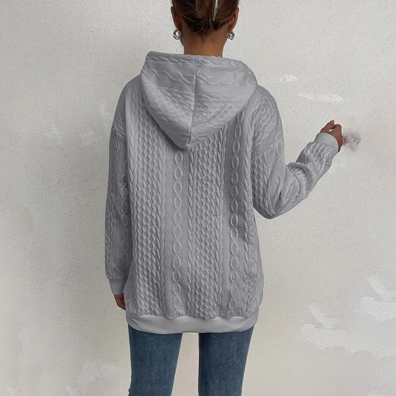 Womens Hoodies Casual Long Sleeve Drawstring Textured Pullover Tops Loose Hooded Sweatshirt