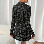 Elegant Women's Plaid Double-Breasted Blazer, Notch Lapel Long Sleeve Tweed Jacket For Office And Casual Wear