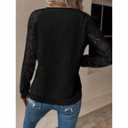 Women's Lace Waffle Knit Blouse, Long Sleeve Crewneck Business Casual Top
