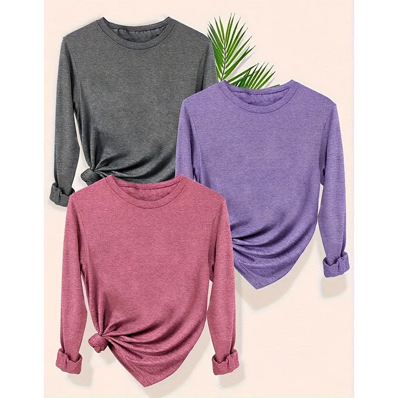 3 Pack Womens Plus Size Long Sleeve Shirts Crew Neck Basic Tee Tops Loose Fit Fall Outfits For Women 1X-5X