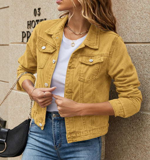 Solid Color Fashion Slim Lapel Denim Jacket