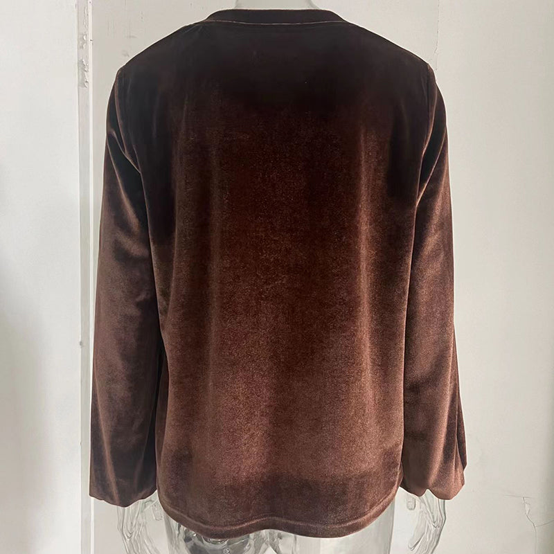 Women's Solid Color V-Neck Button Detail Long Sleeve Pullover Top Casual Elegant Office Blouse