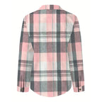Women's Casual Plaid Long Sleeve Shirt - Button-Down Top With Chest Pocket, Classic Lapel Collar For Office & Weekend Wear