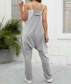 Self-pick-up Only Women's Casual Sleeveless Backless Loose Solid Color Jumpsuit Loose Stretch Pants Zipper Jumpsuit With Pockets Only Self-pickup Is Supported