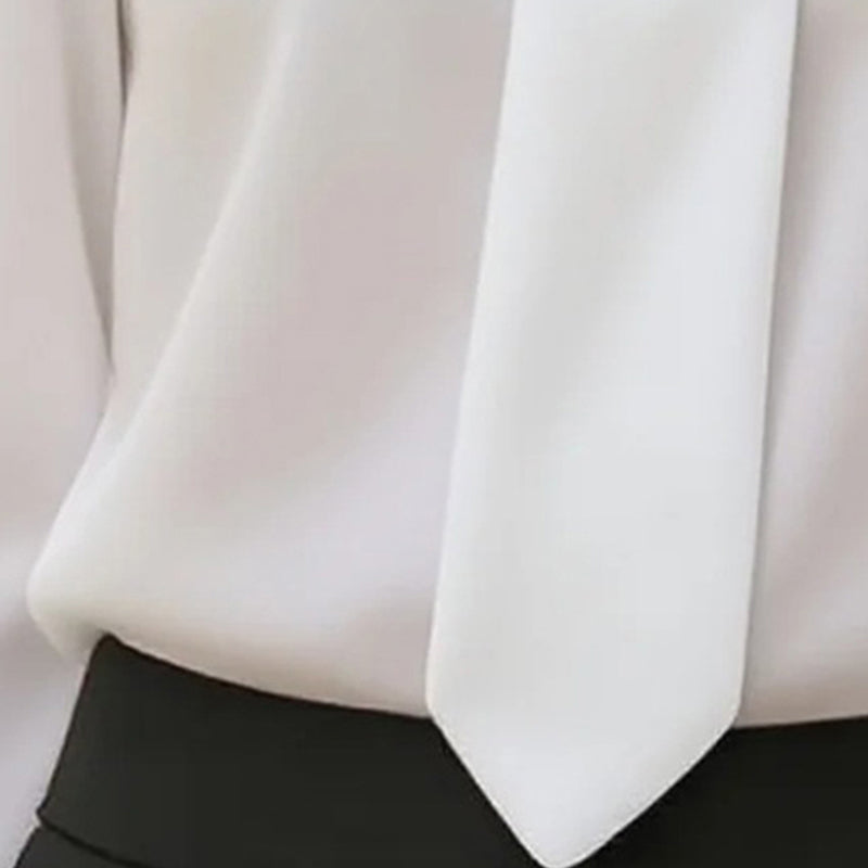 Women's Solid Color Long Sleeve Shirt With Tie And Lapel Collar, Casual & Elegant Blouse For Office And Formal Wear