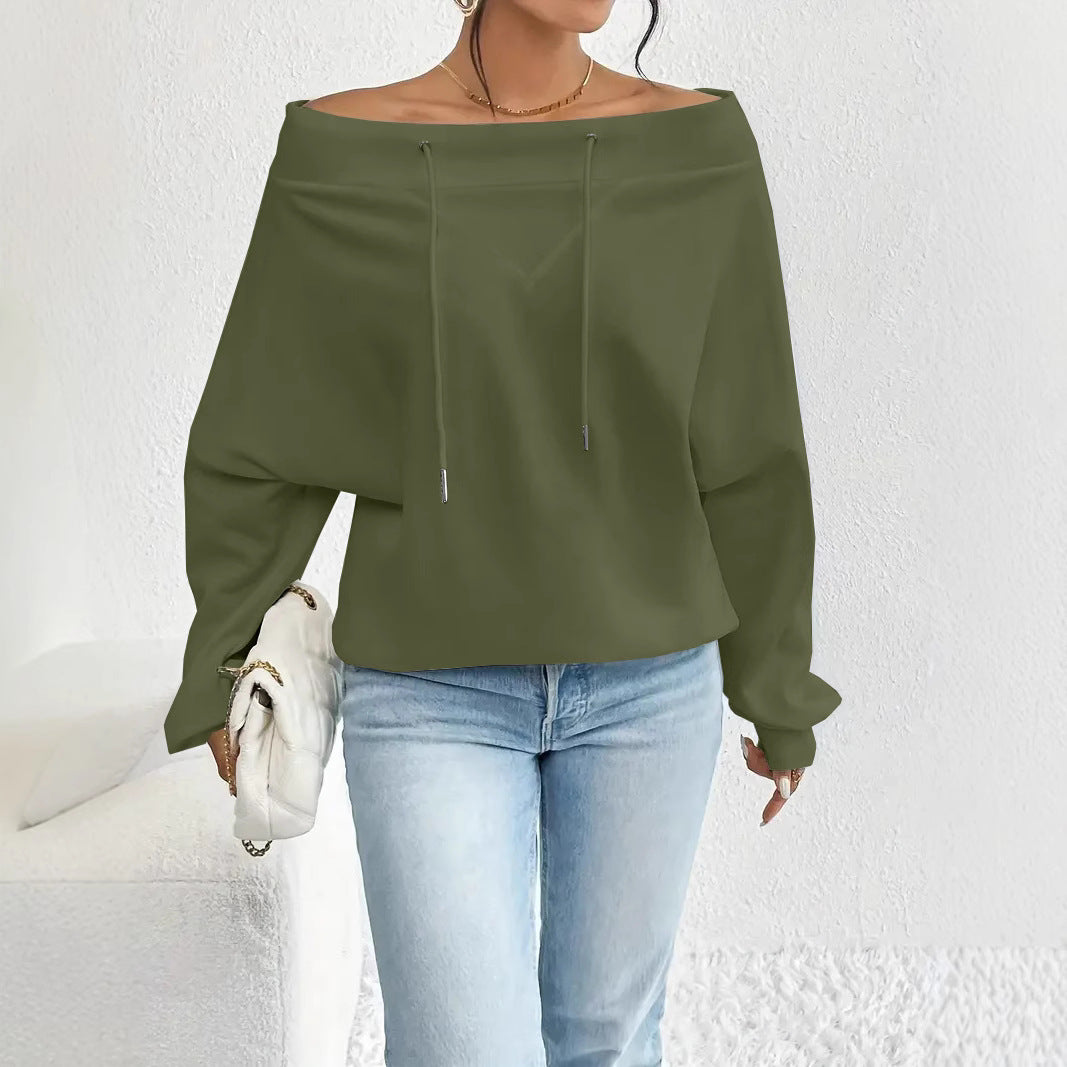 Women's Loose Casual Drawstring Off-the-shoulder Off-shoulder Top