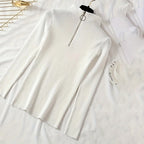 Women's Slim Fit Half-Zip Turtleneck Sweater, Long Sleeve Knit Top For Office And Casual Winter Wear