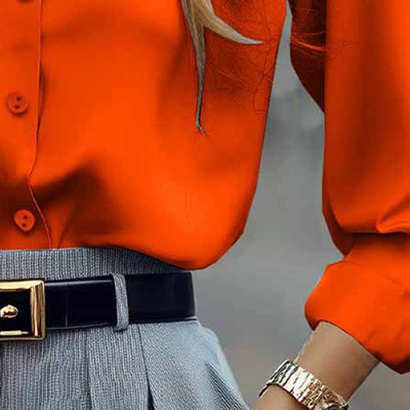 Plus Size Women's Solid Color Lapel Long Sleeve Shirt, Classic Button-Down Blouse For Office And Formal Wear