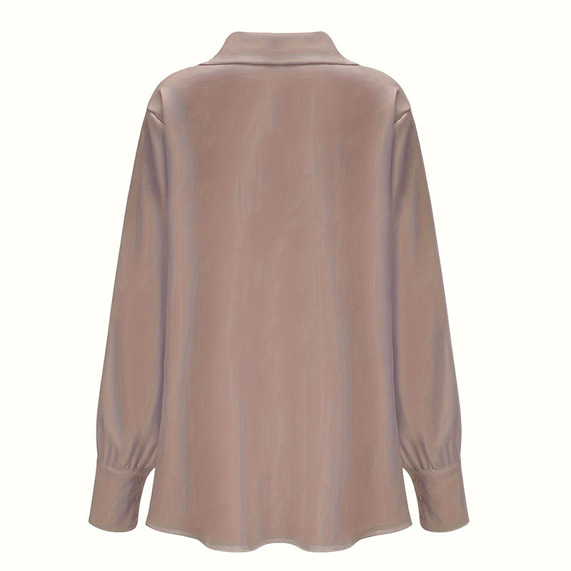 Women's Solid Color Long Sleeve Cowl Neck Blouse With Draped Detail - Elegant Office Formal Shirt For Spring&Fall