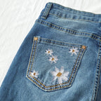 Women's High-Waist Star Patch Jeans, Wide-Leg Full-Length Jeans With A Retro Y2K Sta Light-Wash Denim For All Seasons Forbidden Platform - Temu