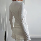 Women's Elegant Lace Trim V-Neck Blouse, Ruffle Detail Long Sleeve Button-Down Shirt For Spring Fall Wear