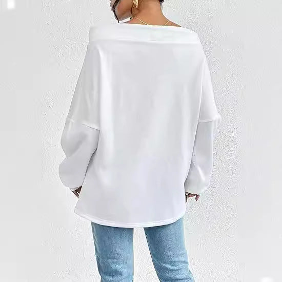 Women's Loose Solid Color Casual Drawstring Off-the-shoulder Off-shoulder Top