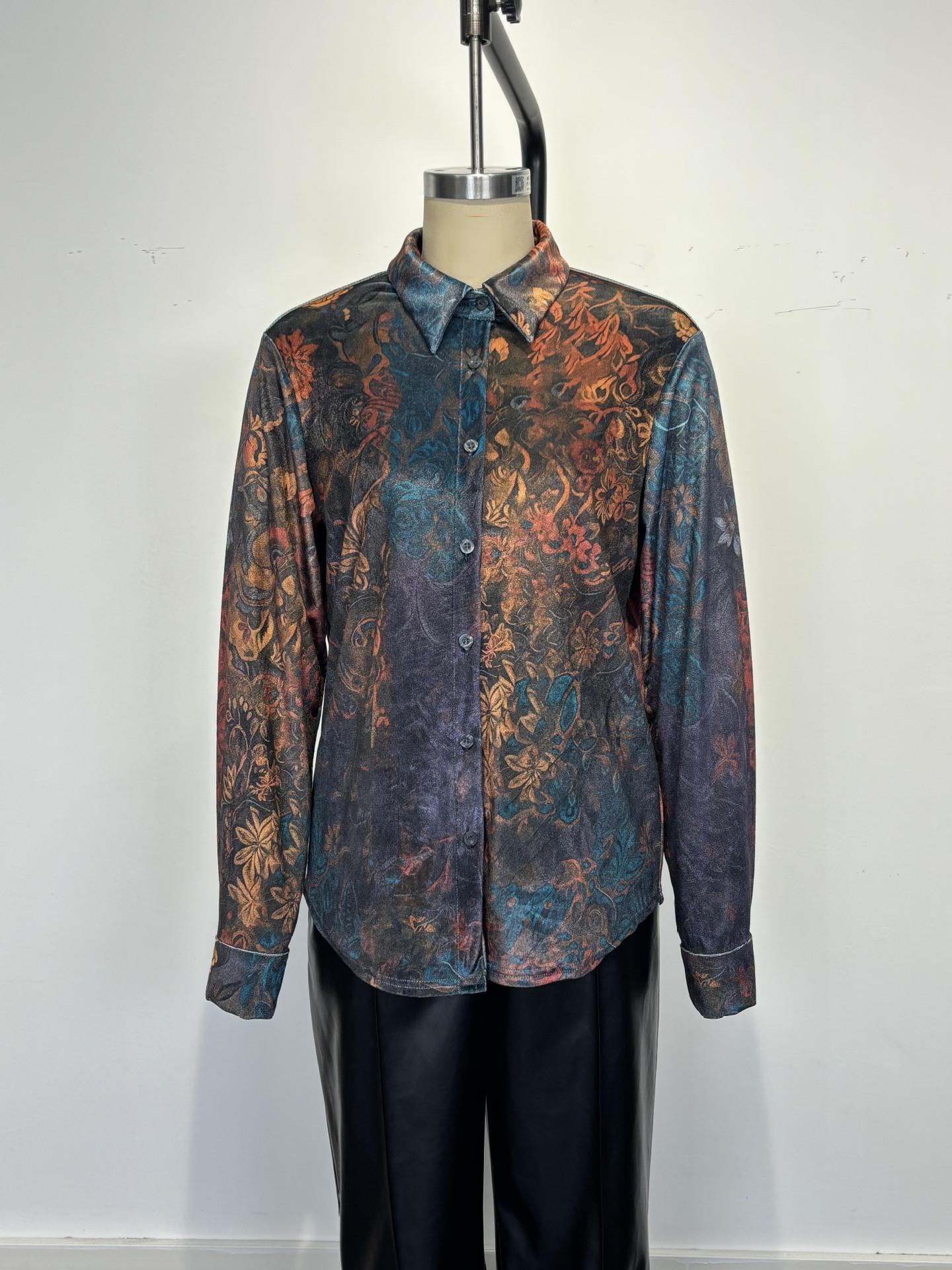 Women's Retro Boho Floral Shirt - Button Down Long Sleeve Blouse, Vintage Style Top