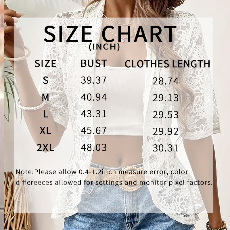 Women's Floral Lace 3 4 Sleeve Bolero Shrugs Sheer Open Front Cardigan Blazer