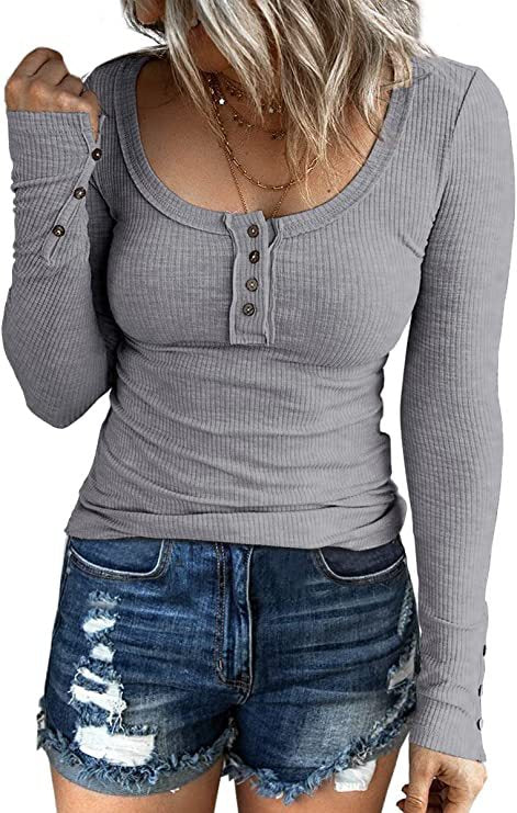 Women's Button Vest Color V-neck Long Sleeve Top