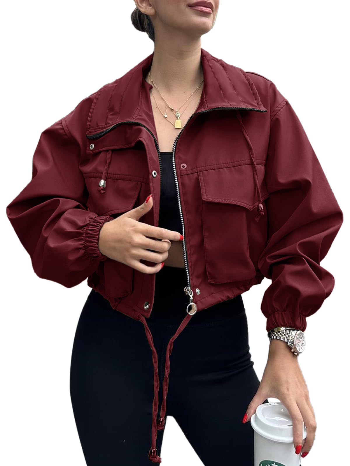 Solid Color Women's Short Jacket Zipper Trench Coat
