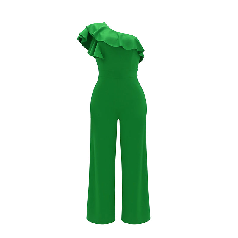 Women Summer Dressy Jumpsuits Sleeveless Ruffle One Shoulder Casual Wide Leg Pants Romper