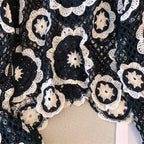 Women's Crochet Lace Yoke Sweater, Geometric Pattern Long Sleeve Pullover With Eyelet Embroidered Trim