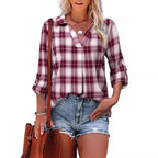 Lapel Loose Women's Plaid Shirt Commuter Style