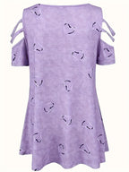 Self-pick-up Plus Size Women'S Casual Heart Print Zipper Short Sleeve Off Shoulder T-Shirt Only Self-pickup Is Supported