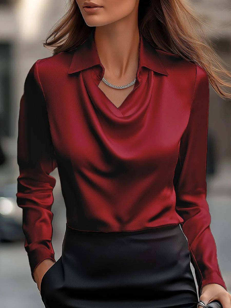 Women's Fashion Long Sleeve Irregular Collar Drape Shirt