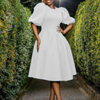 Women's Bubble Sleeves Wrapped Waist Large Swing Dress