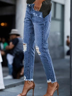 Stretchy Boyfriend Jeans For Women - Ripped, Distressed, Comfortable Denim Pants With Five-Pocket Design, Faded Wash, And Relaxed Fit Amazon Don't Sell