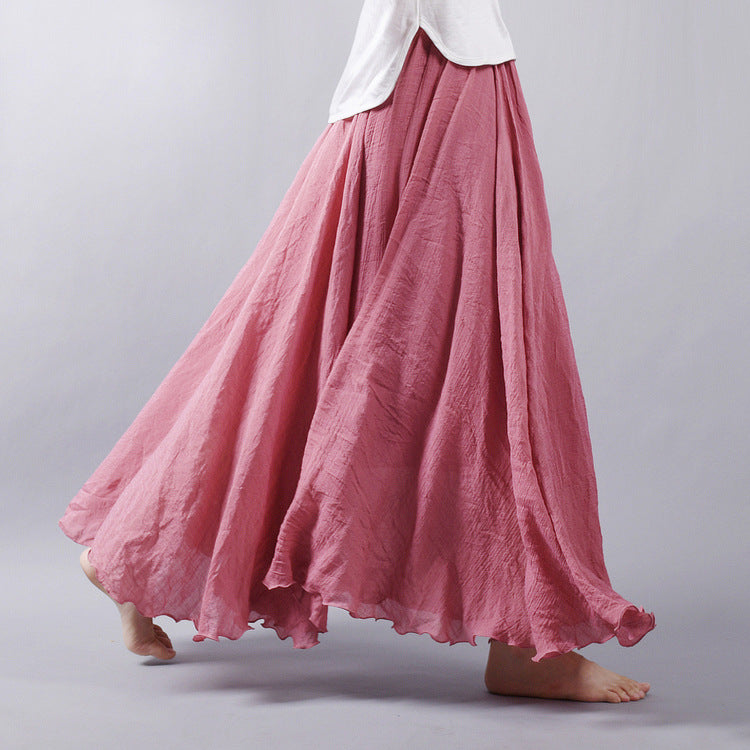 Mori Girl Art Plus Size Cotton And Linen Skirt Elastic Waist Linen A-line Skirt