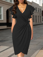 2025 Middle Eastern New Women's Deep V-neck Pleated Sleeve Tight Casual Fashion Dress