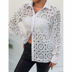 Women's Lace Floral Boho Blouse - Long Sleeve Button Down Shirt For Spring & Fall