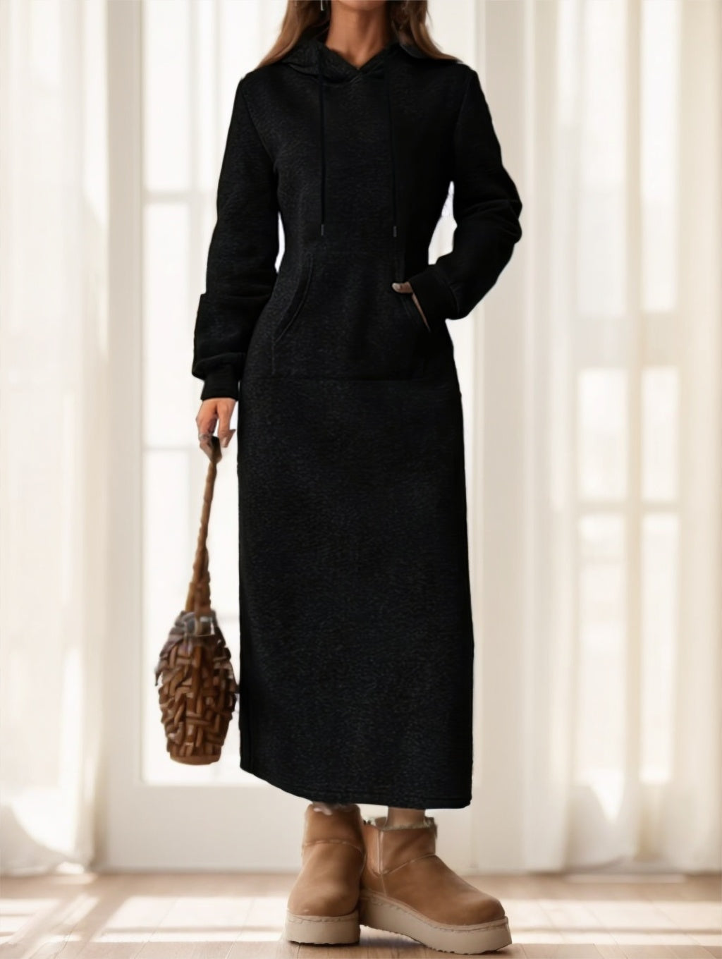 Solid Color Long Sleeved Drawstring Hoodie With Pockets