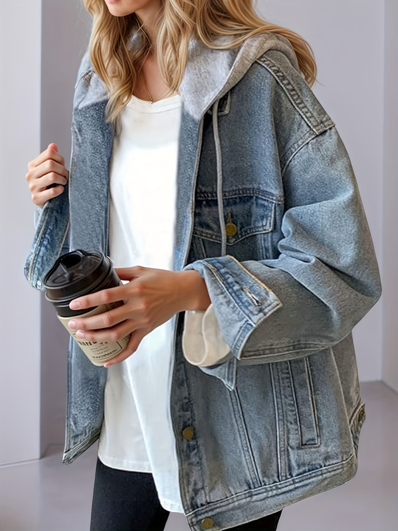 Women's Hooded Denim Jacket, Oversized Retro Denim Jacket, Elastic And Loose, Comfortable And Lightweight