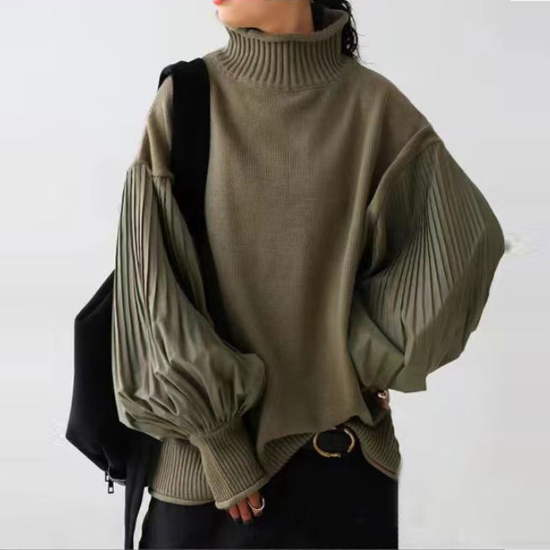 Women's Loose Long Sleeve Turtleneck Sweater Solid Color Soft Ribbed Knit Pullover For Spring Fall Layering